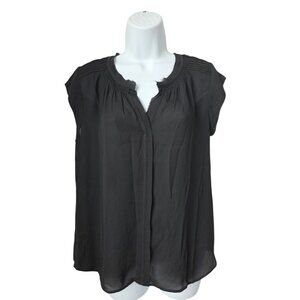 Daniel Rainn Black Cap Sleeve Blouse With Raw Edge Neckline & Pintuck Yoke Detai